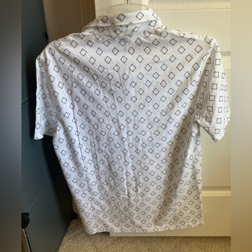 Express White Polo Shirt with Black Diamond Pattern - Picture 2 of 4